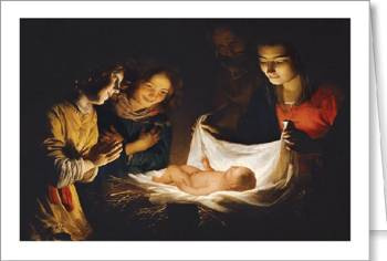 Kartka Bożonarodzeniowa RR-05 - Adoracja Dzieciątka, Gerrit van Honthorst