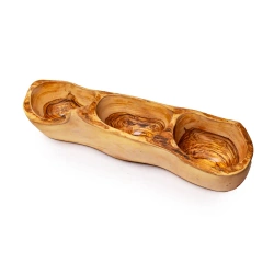 Potrójna miska na przekąski z drewna oliwnego